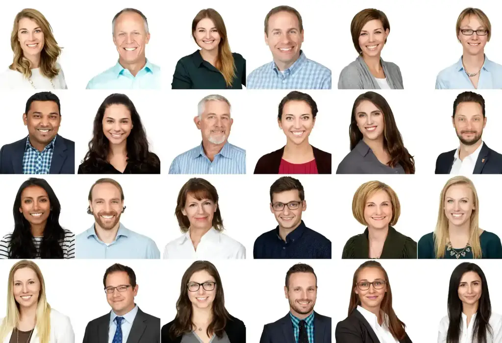 Professional group headshots for corporate teams in office setting