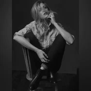 Danielle Maddox Hughlett professional actress headshot in monochrome with contemplative pose in Chicago studio, headshot photographer 312 Elements Headshot Photography | Chicago, IL