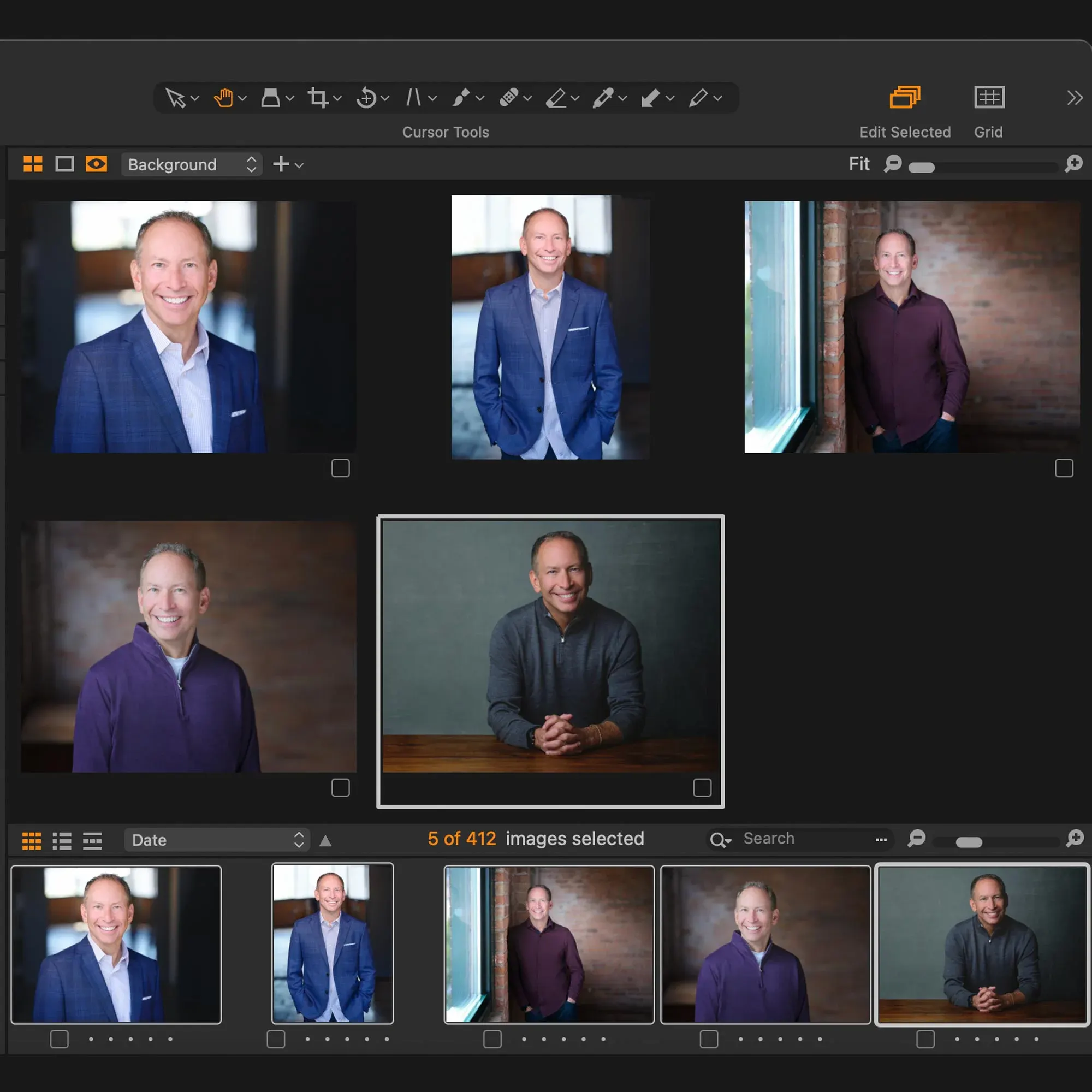 Diverse headshots from a branding session featuring a Chicago entrepreneur, showcasing various styles and expressions to enhance personal branding.