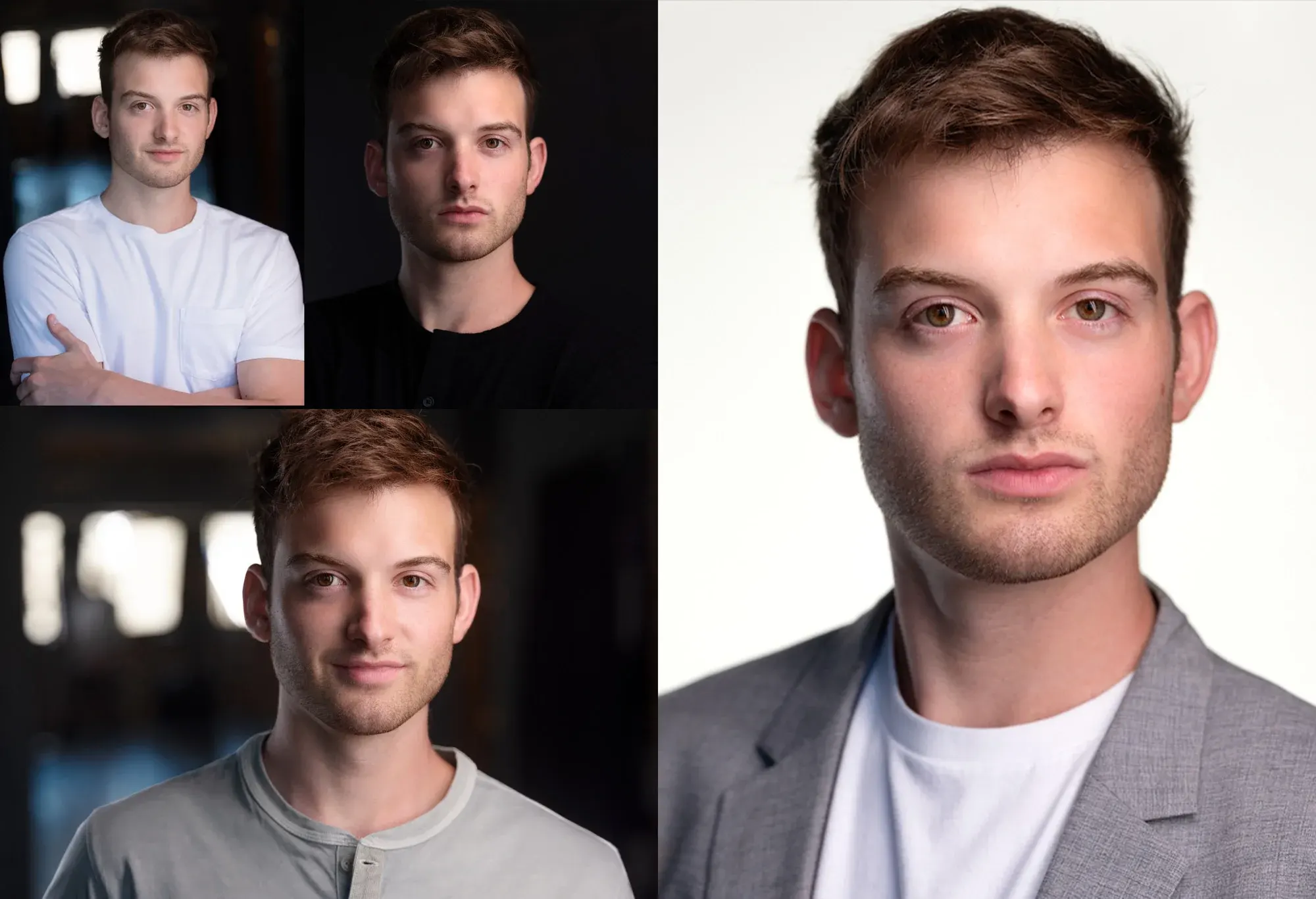 A teenage boy poses confidently in a photography studio, showcasing a professional headshot that captures his vibrant personality and youthful energy.